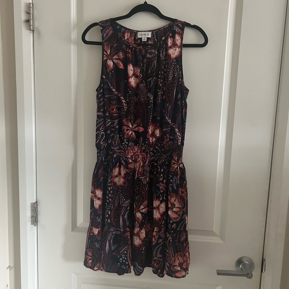 Evereve Navy Floral Sleeveless Mini Dress with Pink Accents
